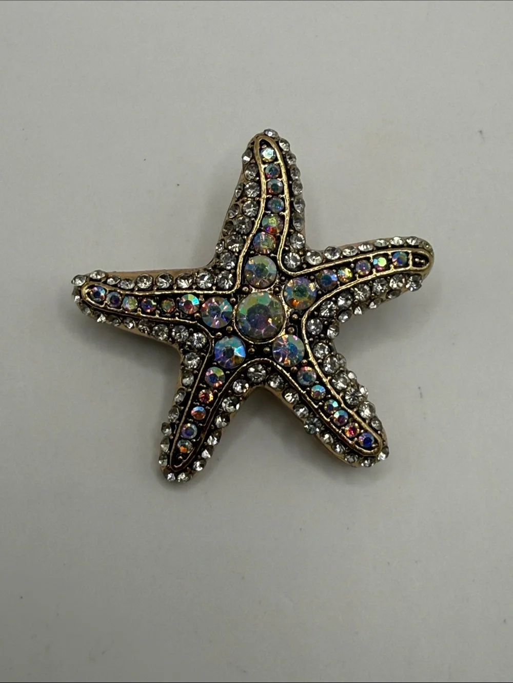 Vintage Gold Tone Rhinestone Starfish Statement Brooch Pin